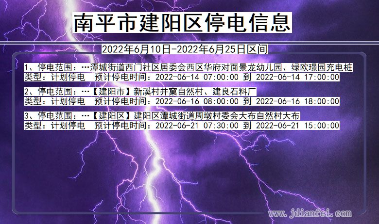 福建省南平建阳停电通知