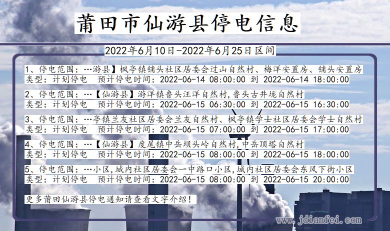 福建省莆田仙游停电通知