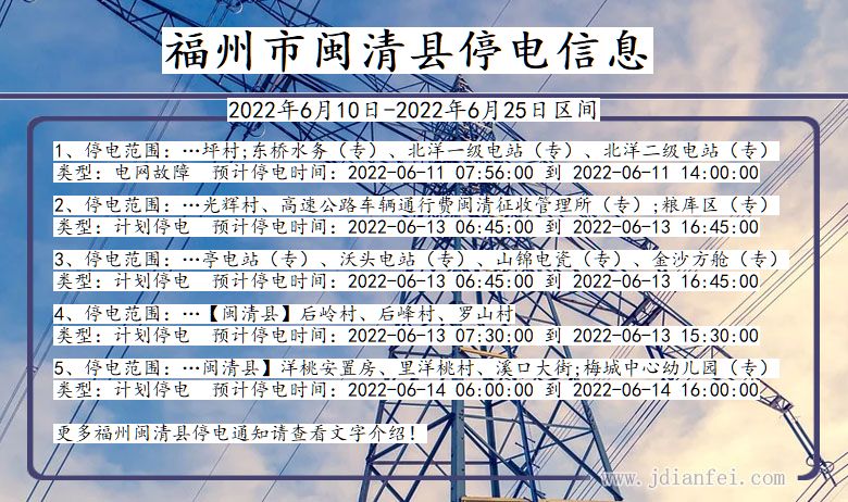 福建省福州闽清停电通知