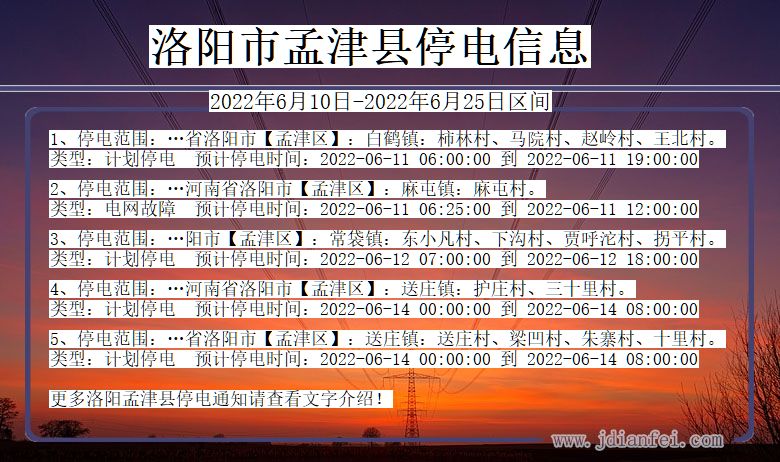 河南省洛阳孟津停电通知