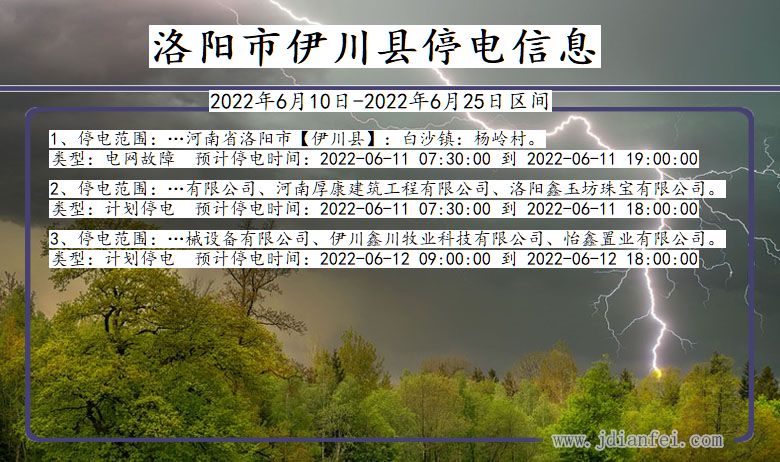 河南省洛阳伊川停电通知