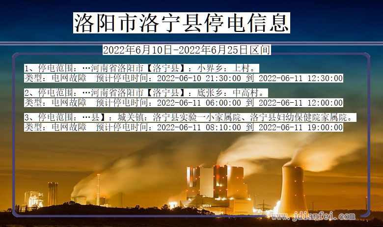 河南省洛阳洛宁停电通知