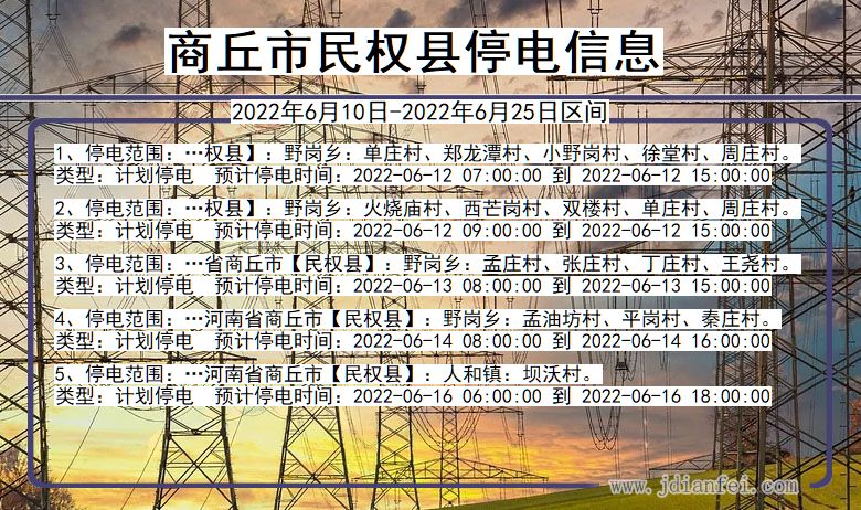 河南省商丘民权停电通知