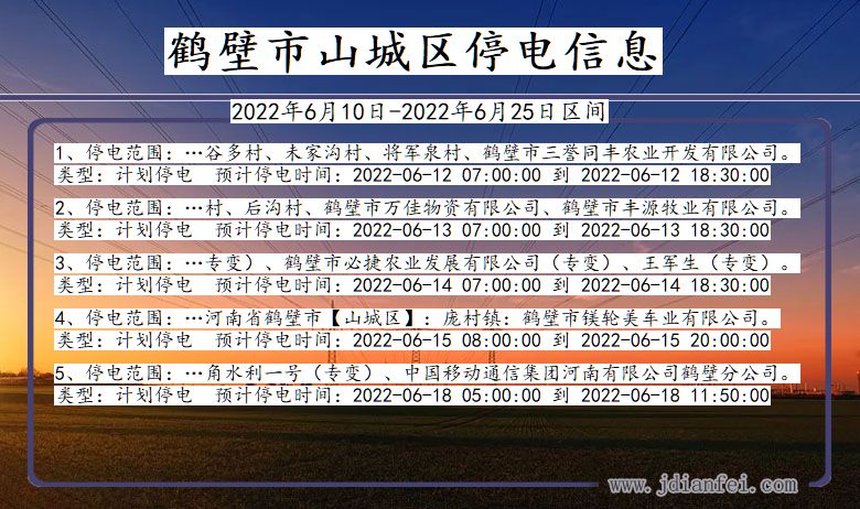 河南省鹤壁山城停电通知