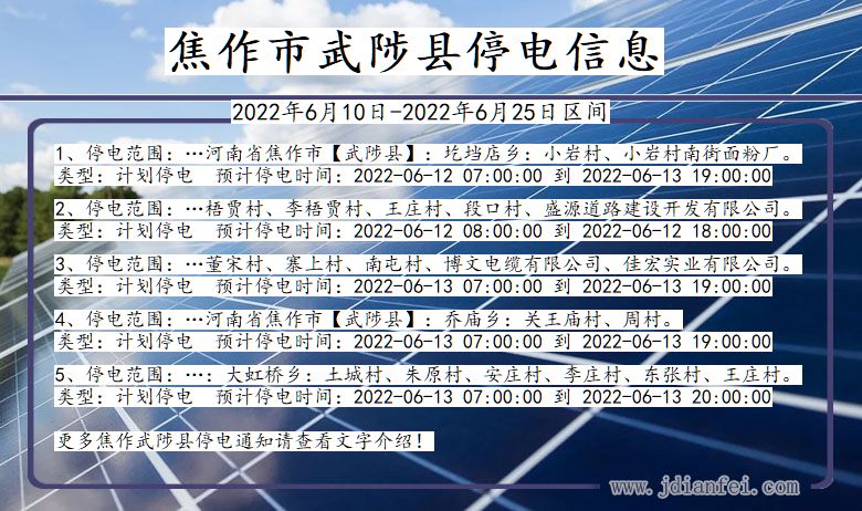 河南省焦作武陟停电通知