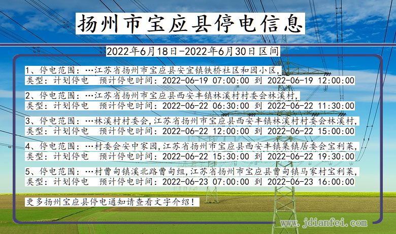 江苏省扬州宝应停电通知