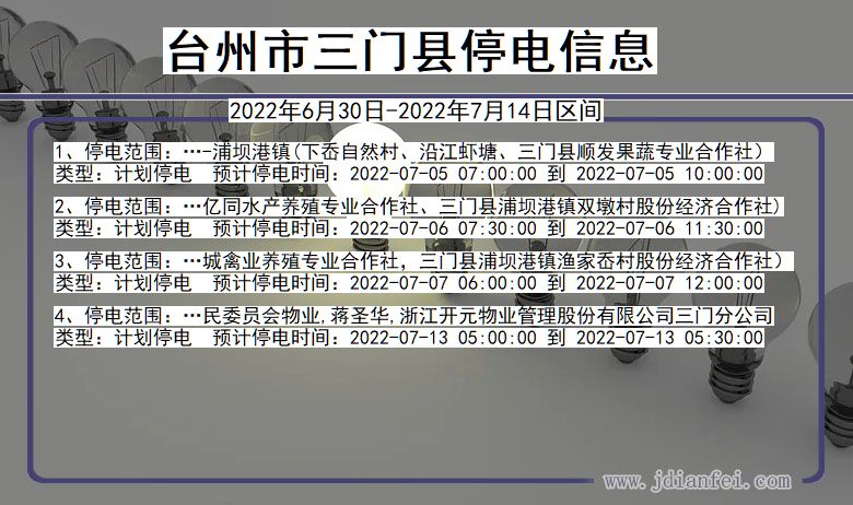 浙江省台州三门停电通知