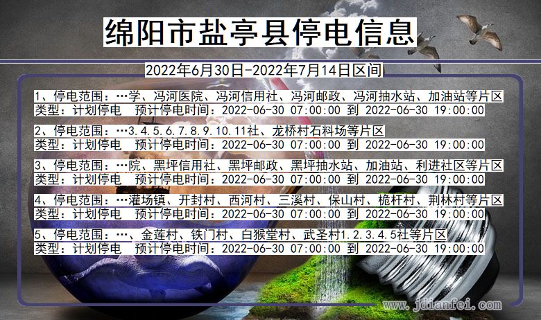 四川省绵阳盐亭停电通知