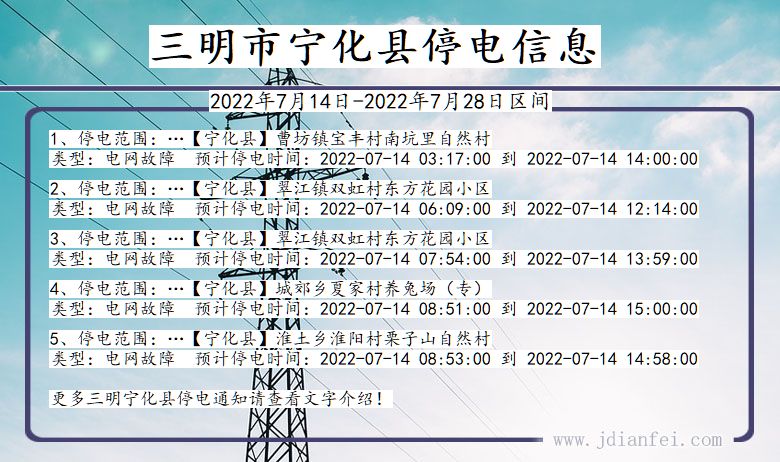 福建省三明宁化停电通知