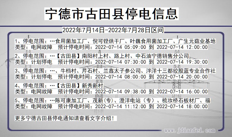 福建省宁德古田停电通知