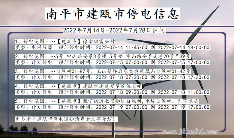 福建省南平建瓯停电通知