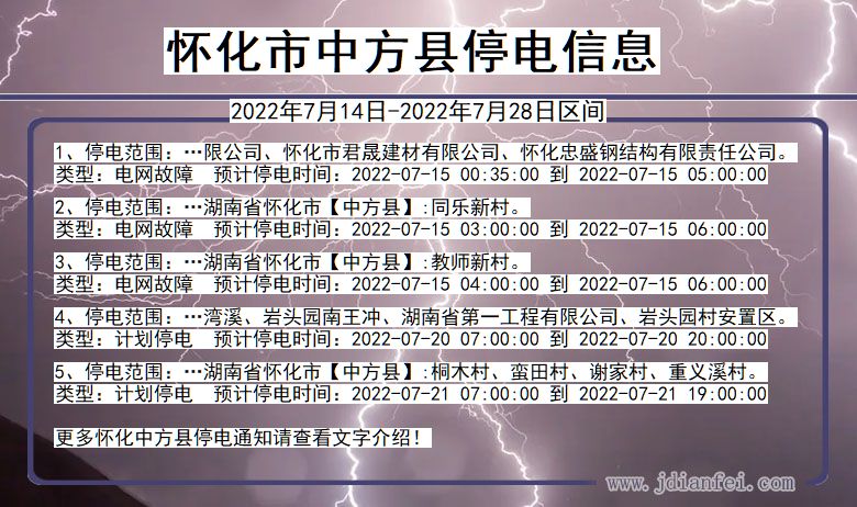 湖南省怀化中方停电通知