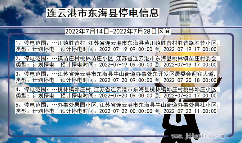 连云港东海2022年7月14日到2022年7月28日停电通知查询_东海停电通知