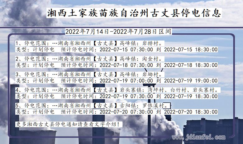 湖南省湘西古丈停电通知