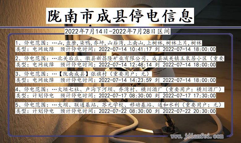成县停电查询_2022年7月14日到2022年7月28日陇南成县停电通知