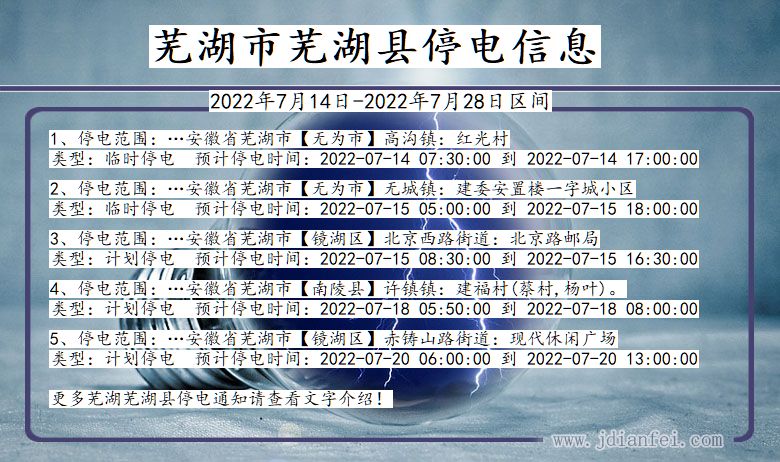 芜湖停电查询_2022年7月14日到2022年7月28日芜湖芜湖停电通知