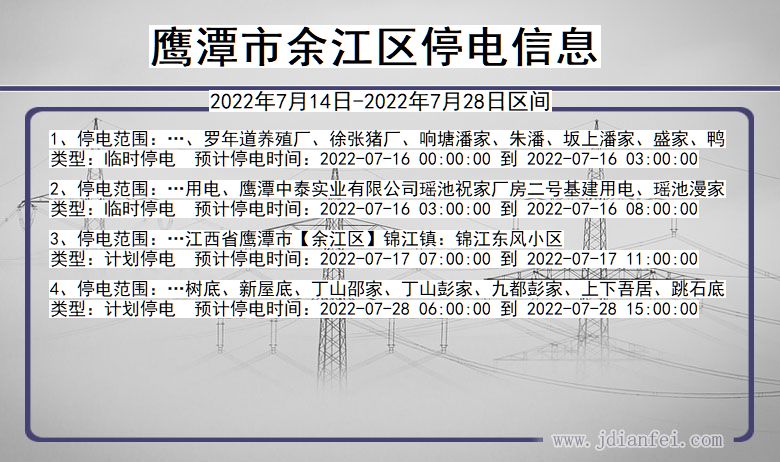 江西省鹰潭余江停电通知