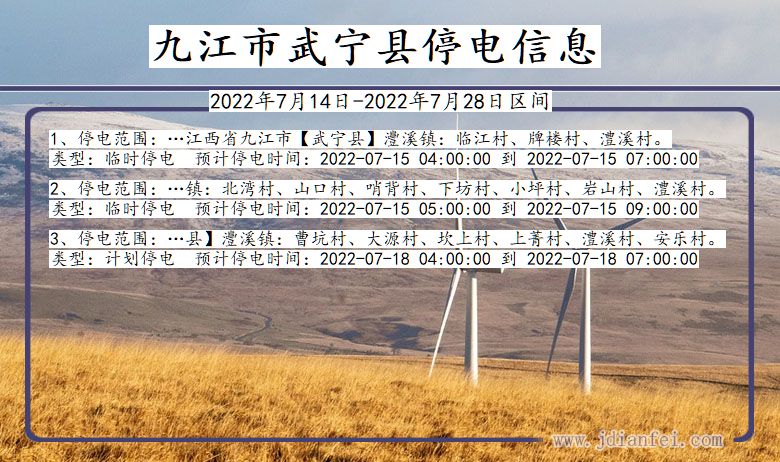 江西省九江武宁停电通知