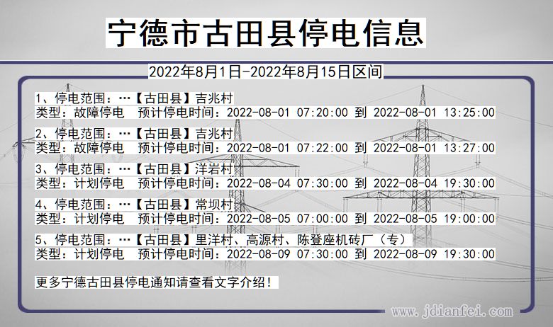 福建省宁德古田停电通知