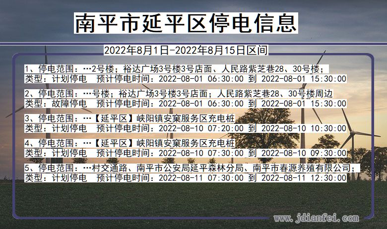 福建省南平延平停电通知