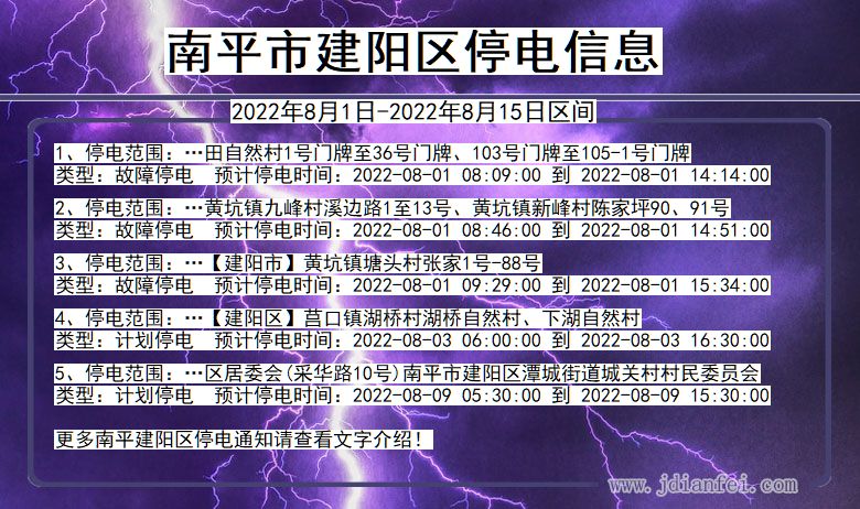 福建省南平建阳停电通知