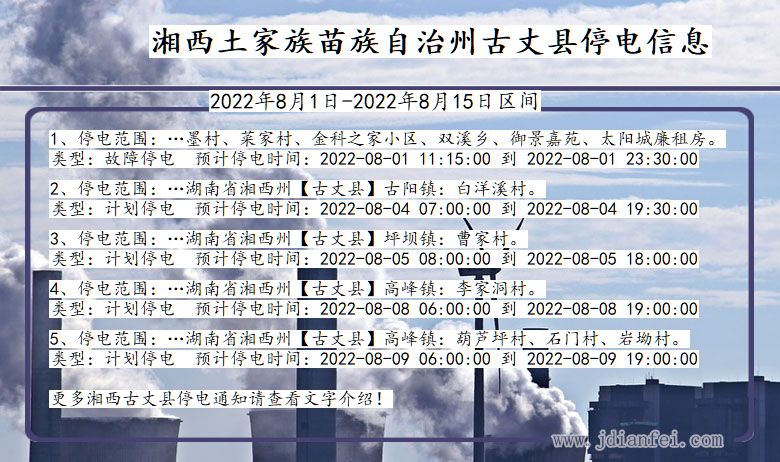 湖南省湘西古丈停电通知