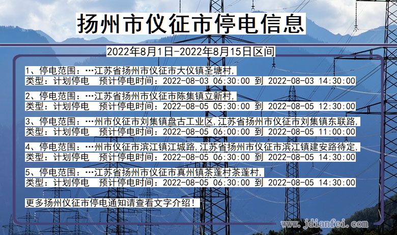 江苏省扬州仪征停电通知