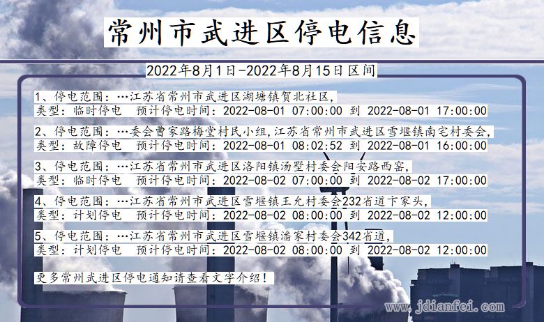 武进2022年8月1日到2022年8月15日停电通知查询_常州武进停电通知