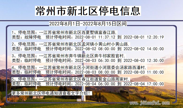 江苏省常州新北停电通知