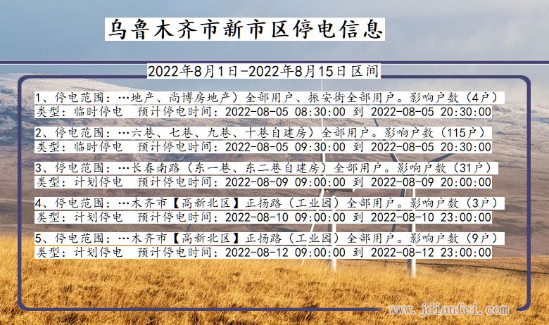 新疆维吾尔自治区乌鲁木齐新停电通知