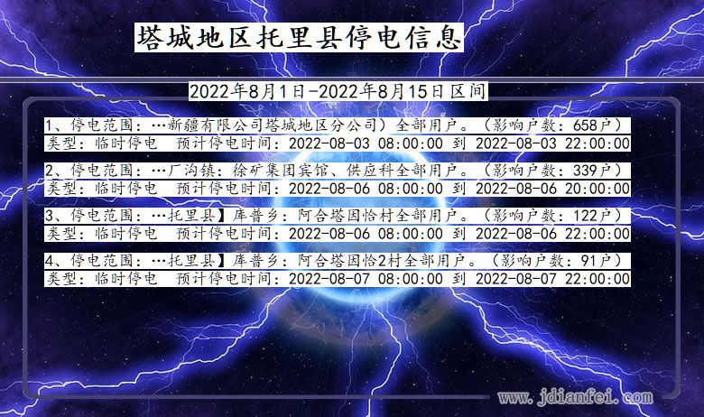 新疆维吾尔自治区塔城地区托里停电通知