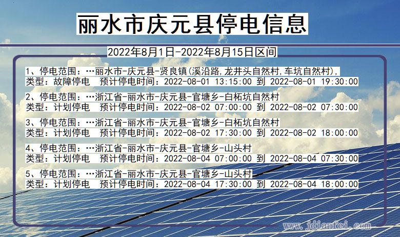 浙江省丽水庆元停电通知