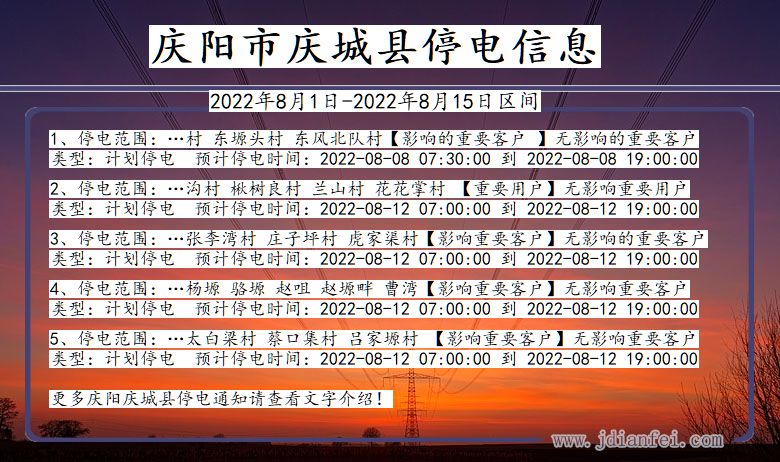 甘肃省庆阳庆城停电通知