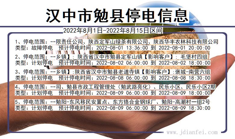 陕西省汉中勉县停电通知