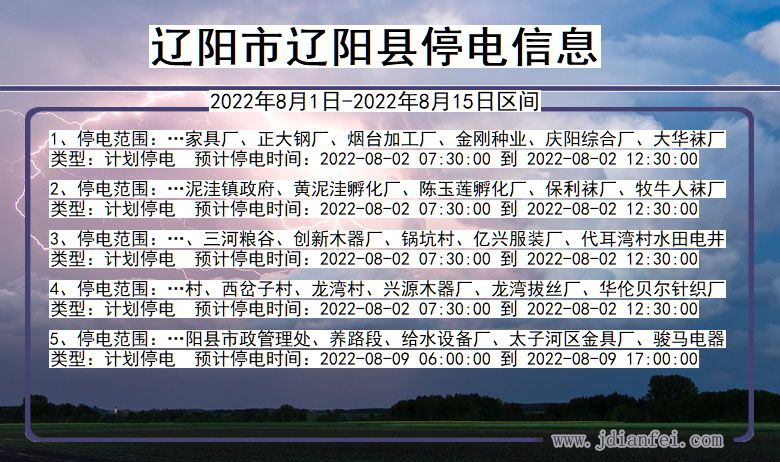 辽阳辽阳停电通知 辽宁省辽阳辽阳停电通知