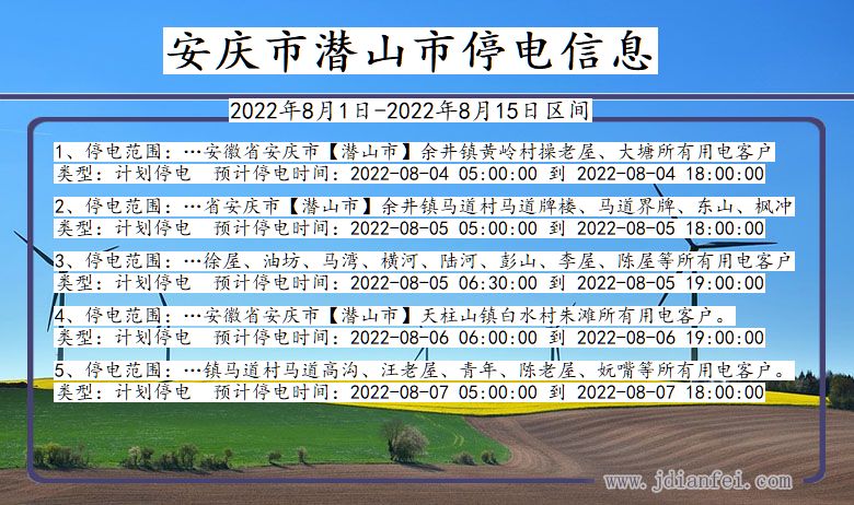 安徽省安庆潜山停电通知