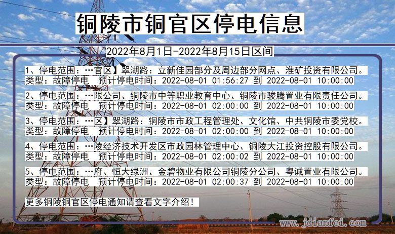 安徽省铜陵铜官停电通知