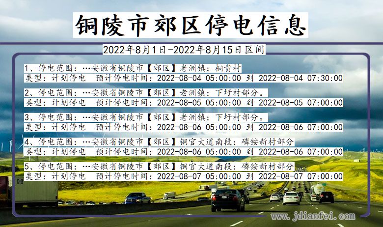 安徽省铜陵郊区停电通知