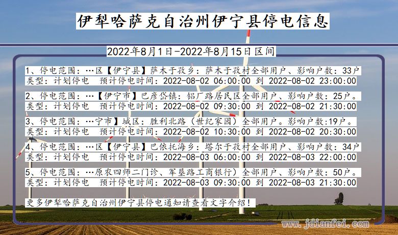 新疆维吾尔自治区伊犁哈萨克自治州伊宁停电通知