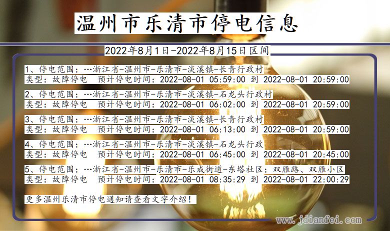 温州乐清2022年8月1日到2022年8月15日停电通知查询_乐清停电通知