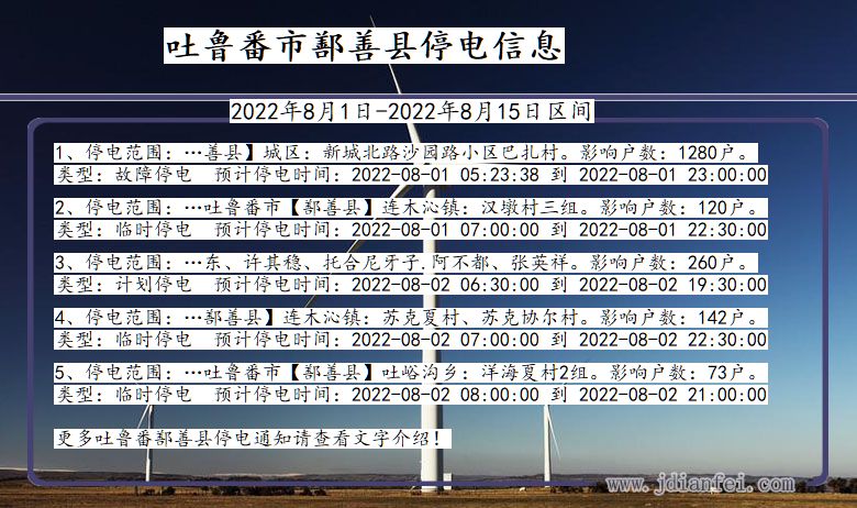 新疆维吾尔自治区吐鲁番鄯善停电通知