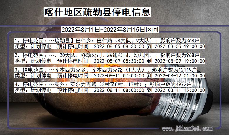 喀什地区疏勒停电通知 新疆维吾尔自治区喀什地区疏勒停电通知