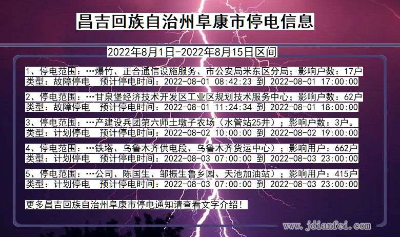 昌吉回族自治州阜康停电通知 新疆维吾尔自治区昌吉回族自治州阜康停电通知