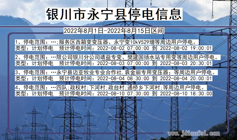 银川永宁2022年8月1日到2022年8月15日停电通知查询_永宁停电通知