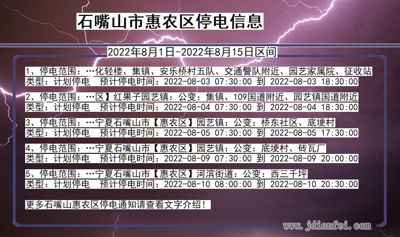 宁夏回族自治区石嘴山惠农停电通知