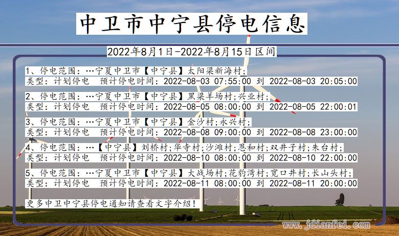 中宁2022年8月1日到2022年8月15日停电通知查询_中宁停电通知公告
