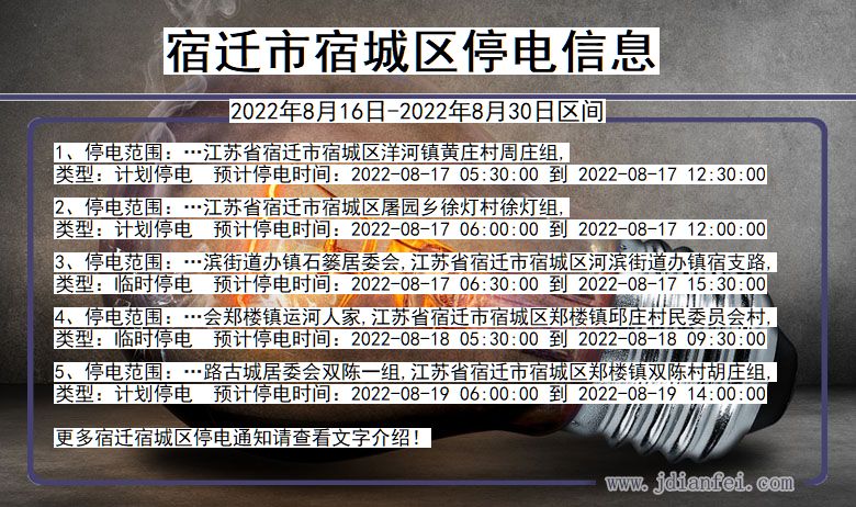 宿迁宿城停电通知 江苏省宿迁宿城停电通知