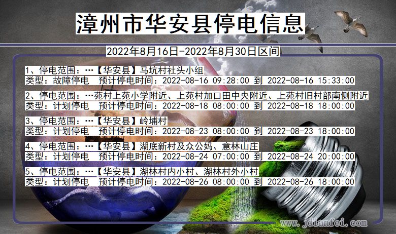 漳州华安停电通知 福建省漳州华安停电通知