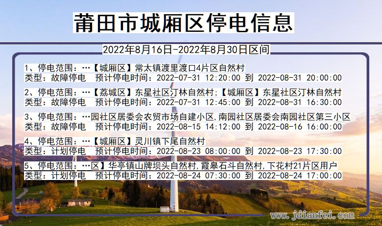 福建省莆田城厢停电通知