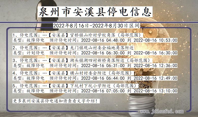 福建省泉州安溪停电通知